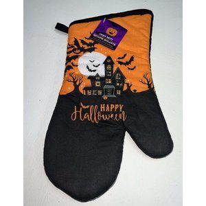Happy Halloween Oven Mitt Kitchen Decor Haunted House Black Orange NEW